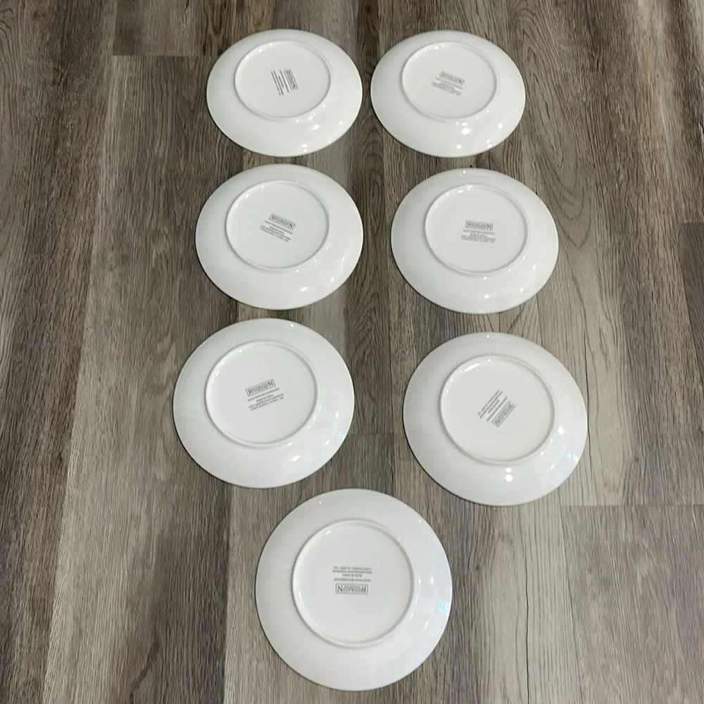 Restoration Hardware Christmas 8”Plates Holiday Gold Pear Noel Peace Set
